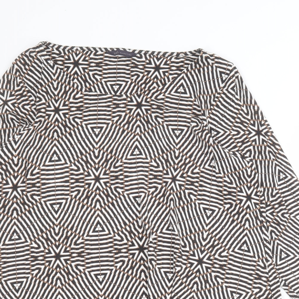 Marks and Spencer Womens Black Geometric Viscose Basic T-Shirt Size 24 Round Neck