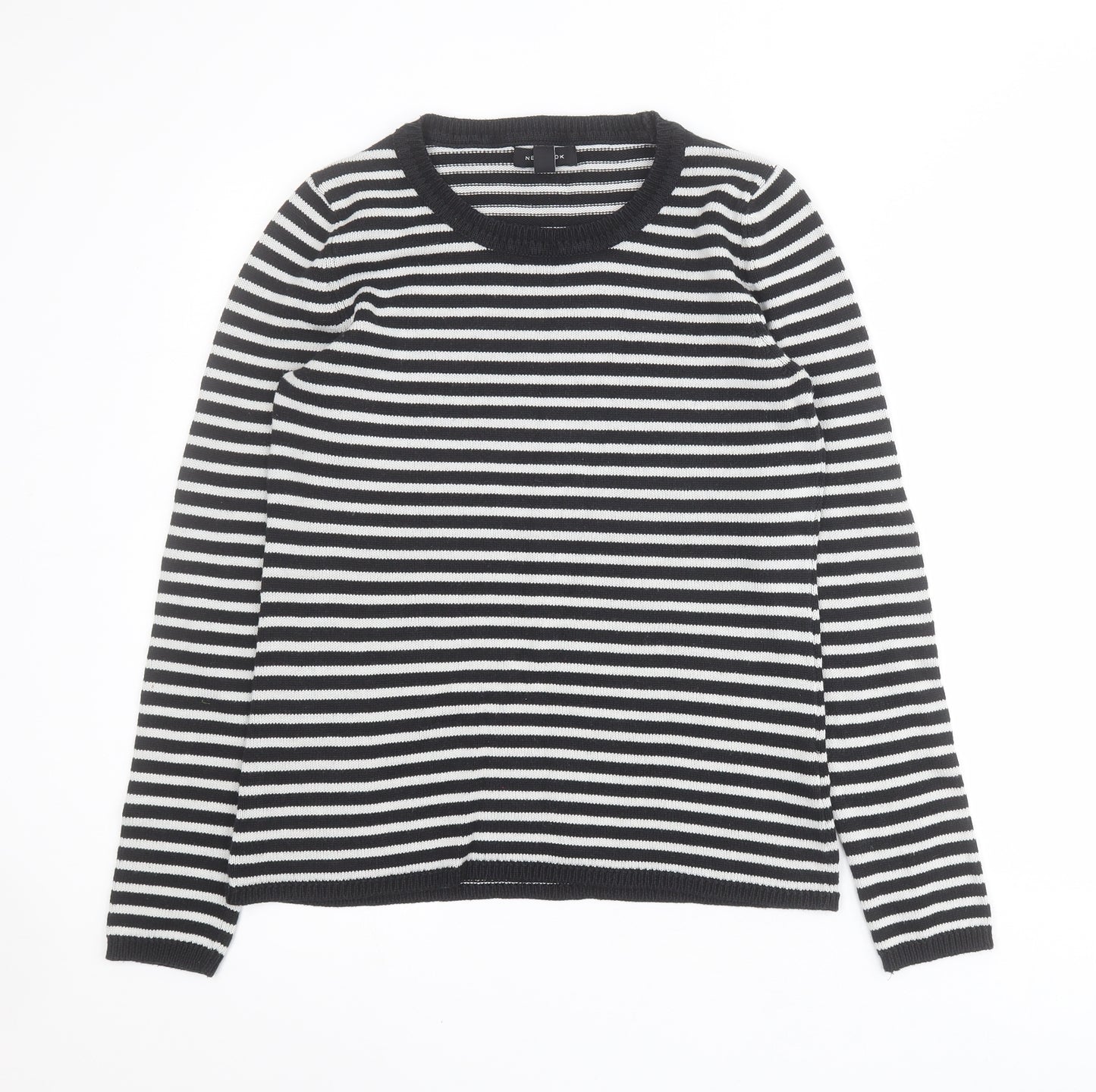 New Look Womens Black Crew Neck Striped Cotton Pullover Jumper Size 12