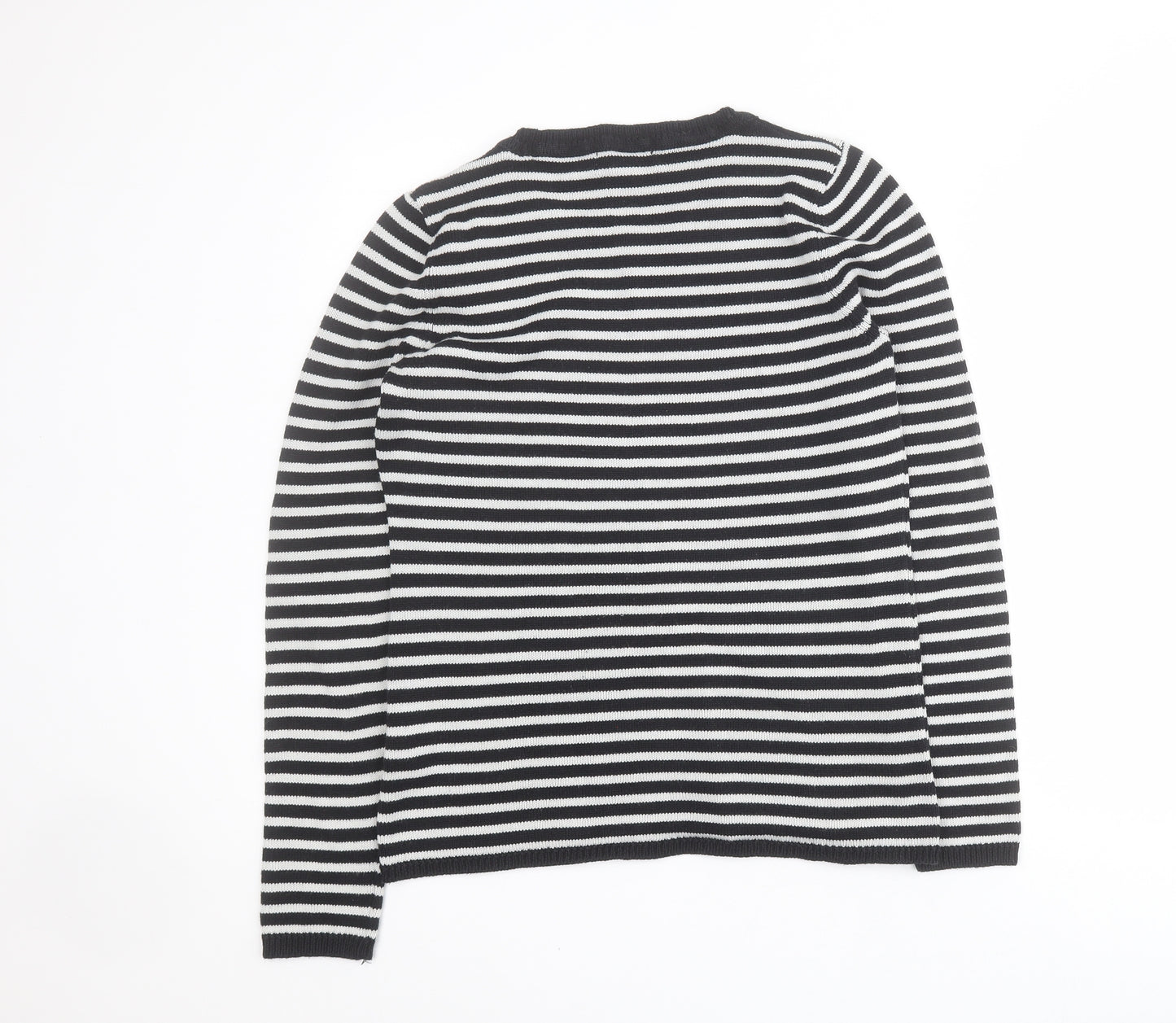 New Look Womens Black Crew Neck Striped Cotton Pullover Jumper Size 12
