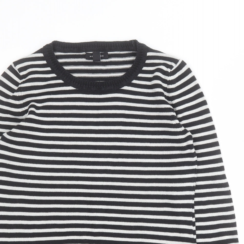 New Look Womens Black Crew Neck Striped Cotton Pullover Jumper Size 12