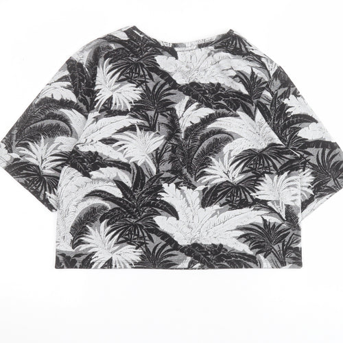 Topshop Womens Black Floral Viscose Cropped T-Shirt Size 8 Round Neck