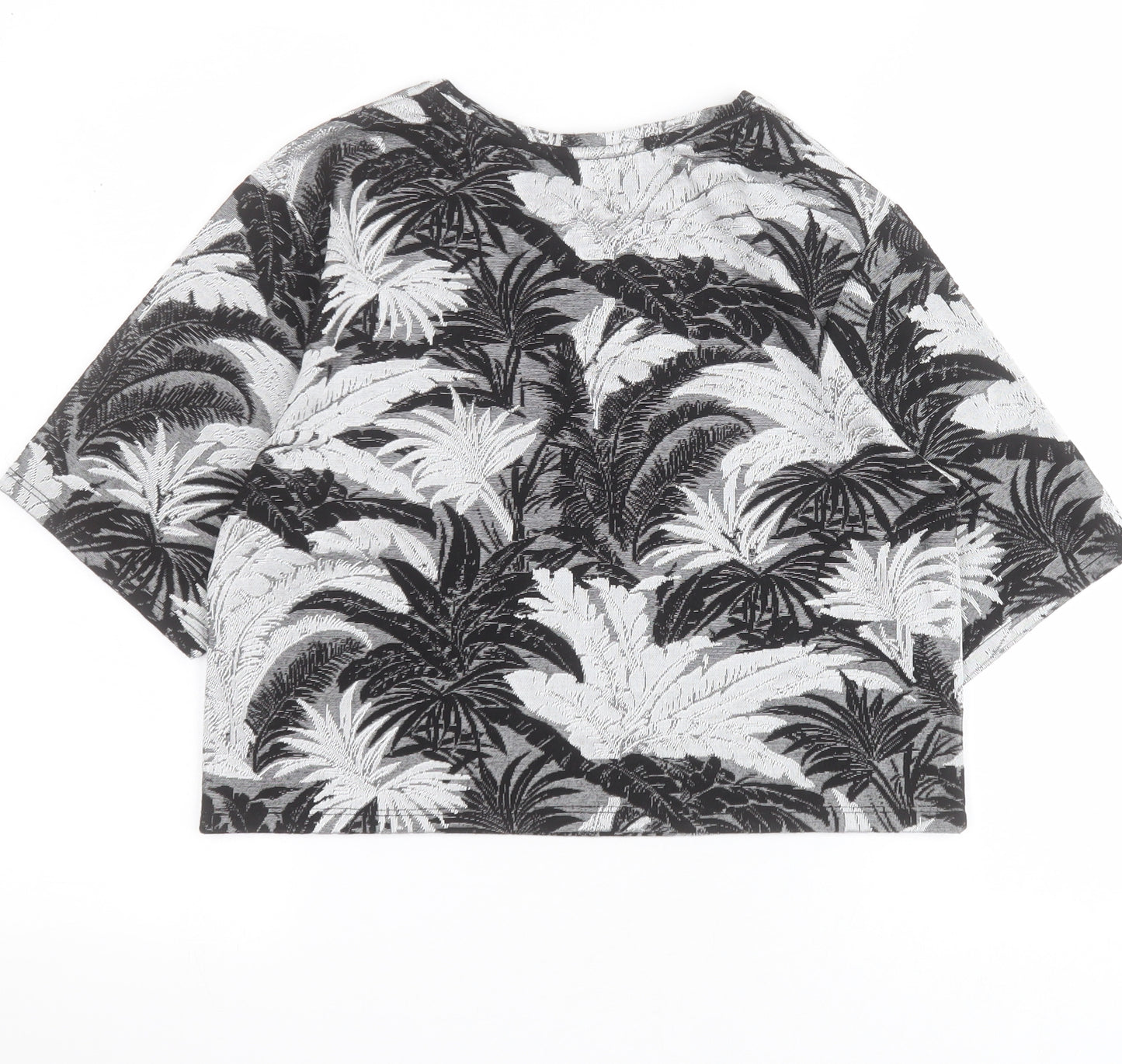 Topshop Womens Black Floral Viscose Cropped T-Shirt Size 8 Round Neck