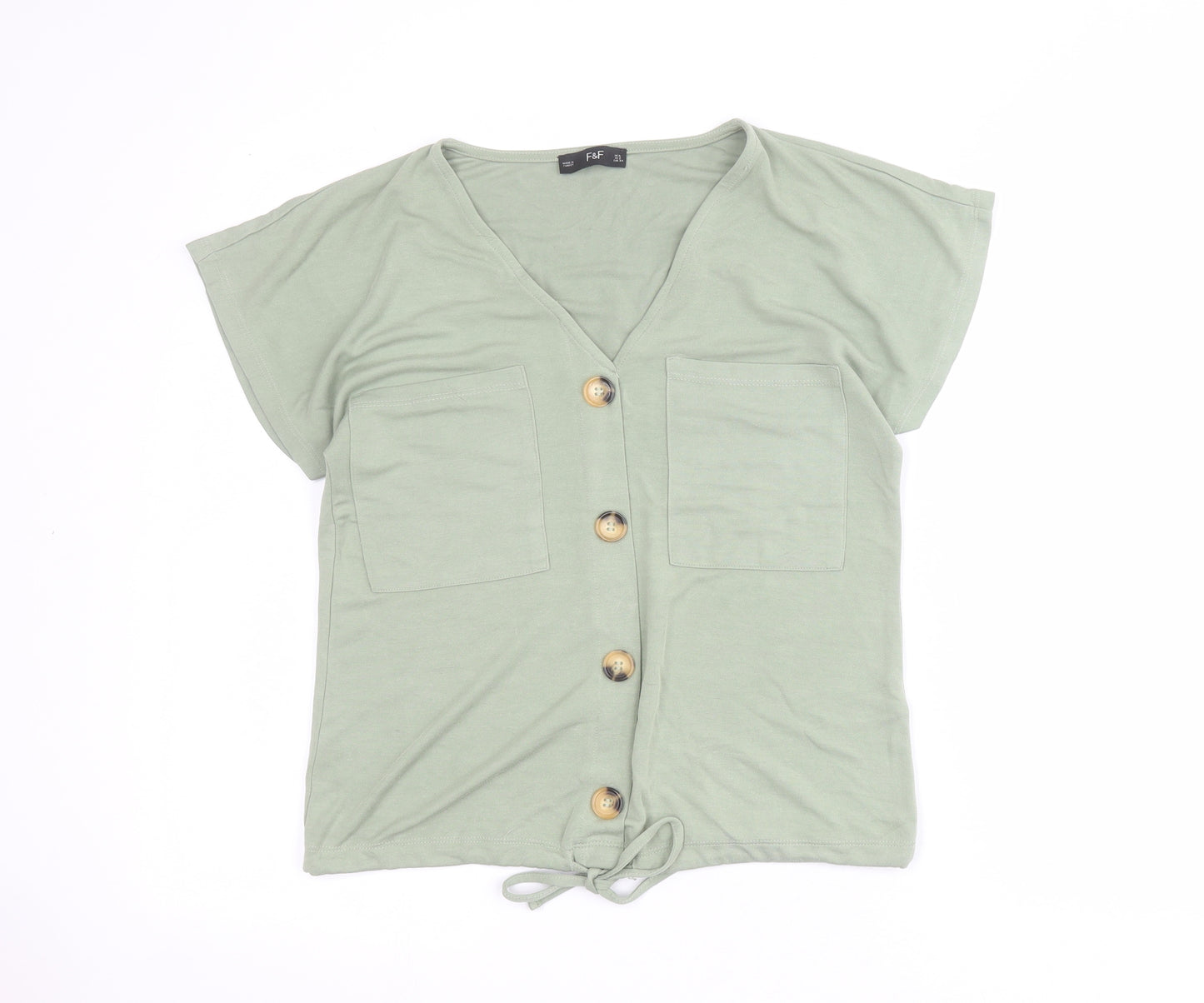 F&F Womens Green  Modal Cropped T-Shirt Size 6 V-Neck