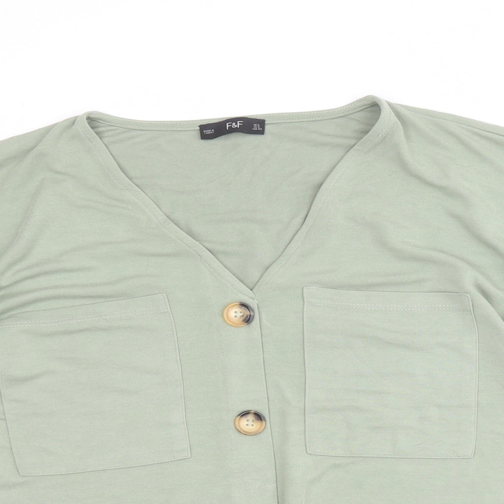 F&F Womens Green  Modal Cropped T-Shirt Size 6 V-Neck