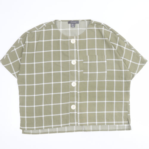Primark Womens Green Check Polyester Basic Blouse Size 6 Round Neck