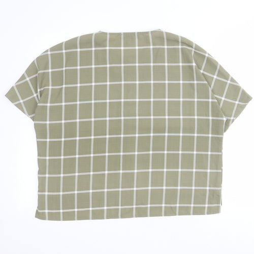 Primark Womens Green Check Polyester Basic Blouse Size 6 Round Neck