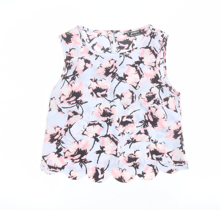 Miss Selfridge Womens Blue Floral Polyester Basic Tank Size 6 Round Neck