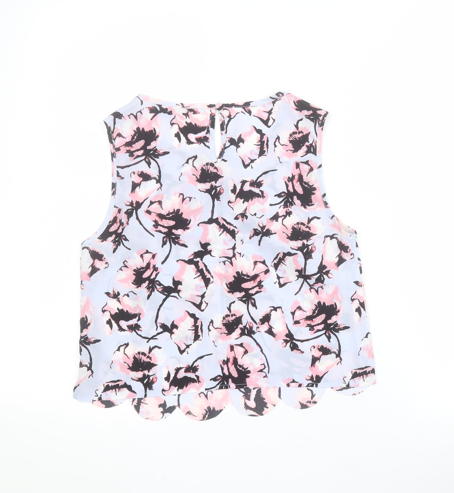 Miss Selfridge Womens Blue Floral Polyester Basic Tank Size 6 Round Neck