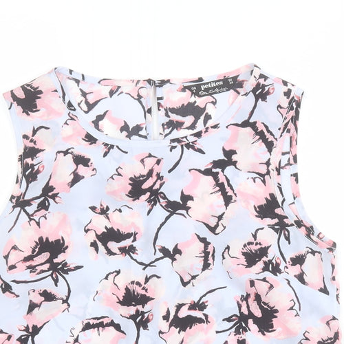 Miss Selfridge Womens Blue Floral Polyester Basic Tank Size 6 Round Neck