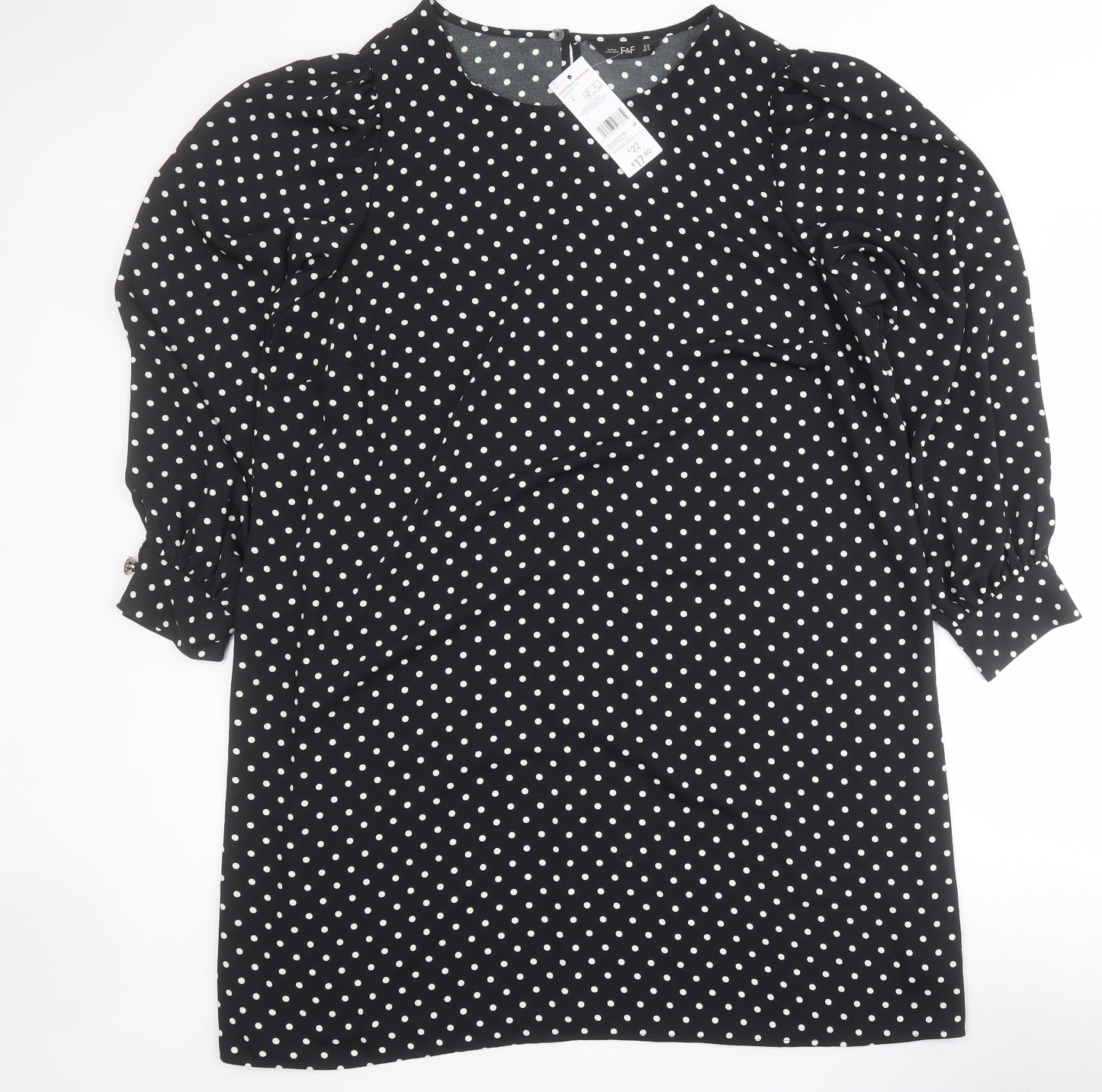 F&F Womens Black Polka Dot Polyester Mini  Size 20  Round Neck Button