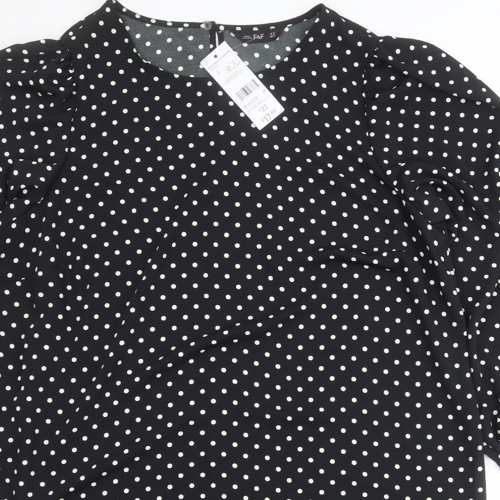 F&F Womens Black Polka Dot Polyester Mini  Size 20  Round Neck Button