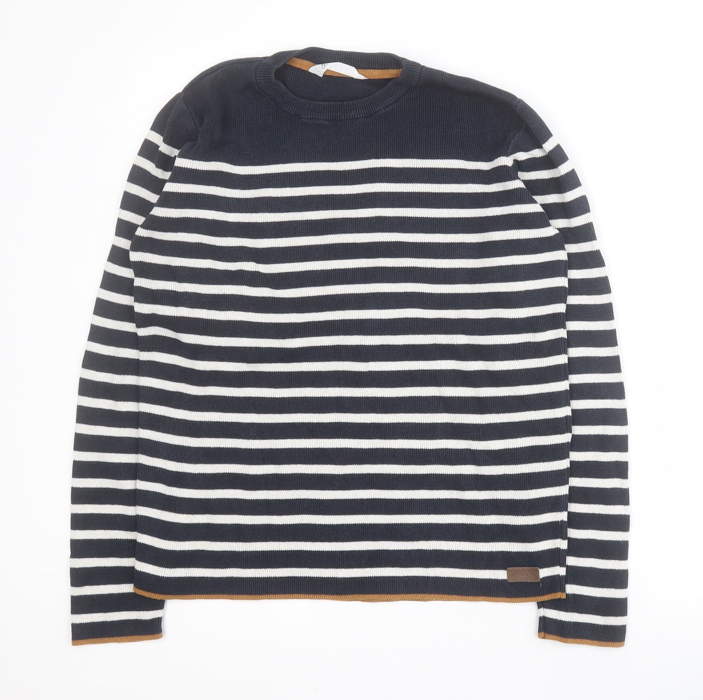 H&M Boys Blue Crew Neck Striped 100% Cotton Pullover Jumper Size 12-13 Years  Pullover - 12-14 YEARS