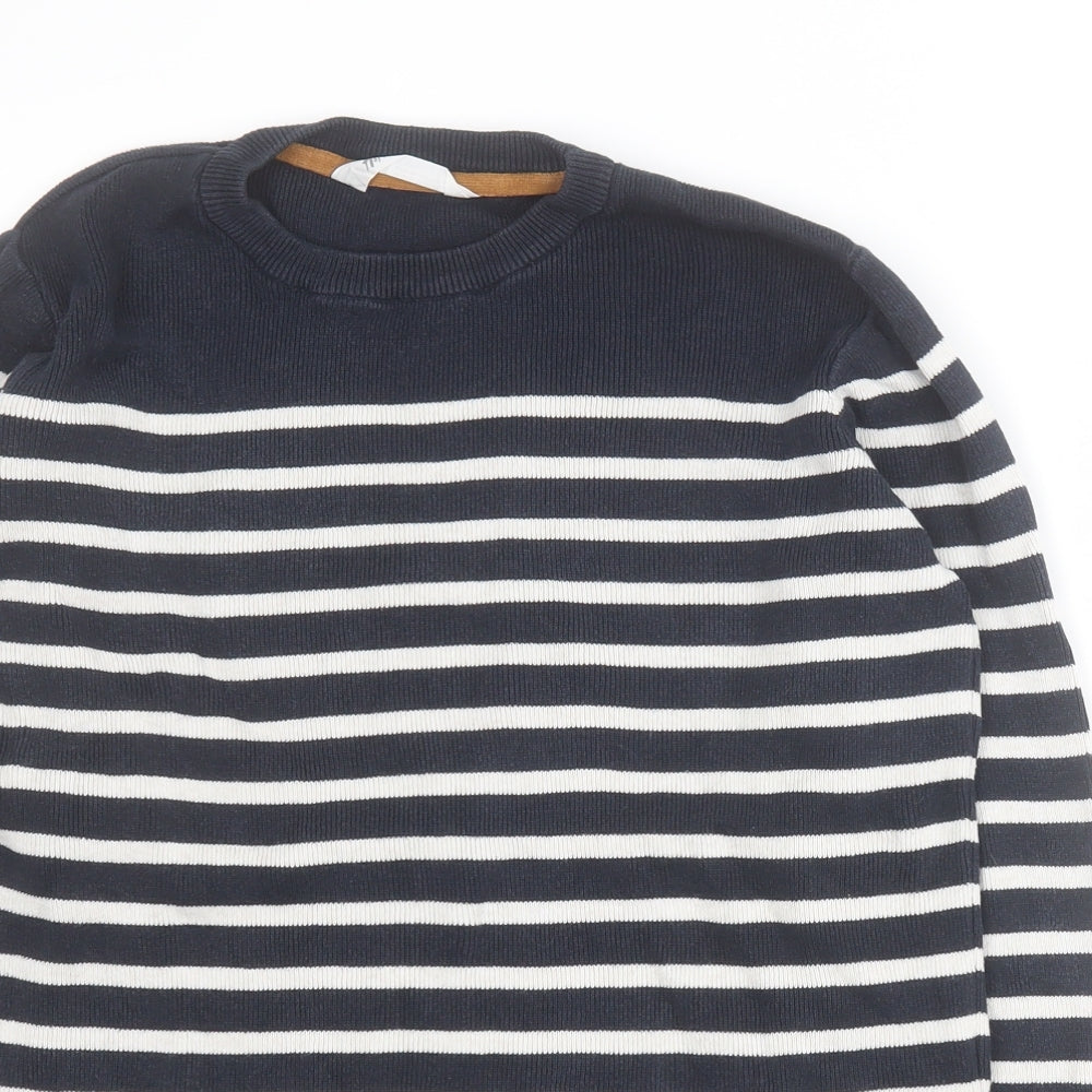 H&M Boys Blue Crew Neck Striped 100% Cotton Pullover Jumper Size 12-13 Years  Pullover - 12-14 YEARS