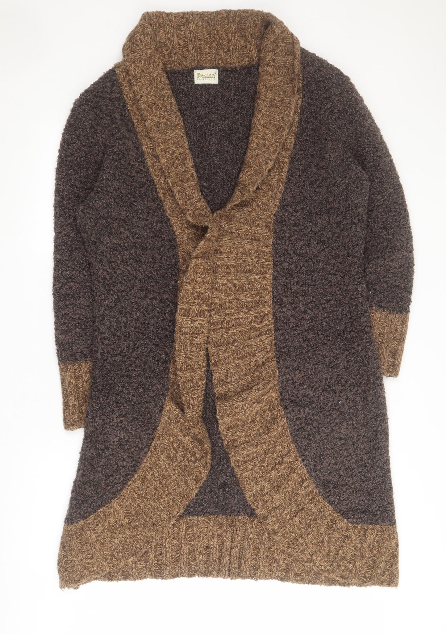 Roman Originals Womens Brown V-Neck  Acrylic Cardigan Jumper Size M