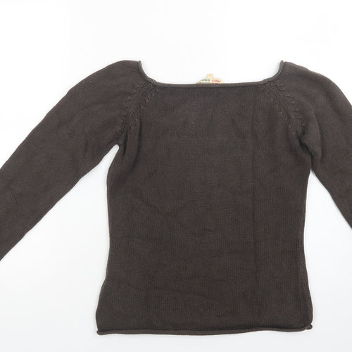 Red Code Womens Brown Boat Neck  Cotton Pullover Jumper Size S