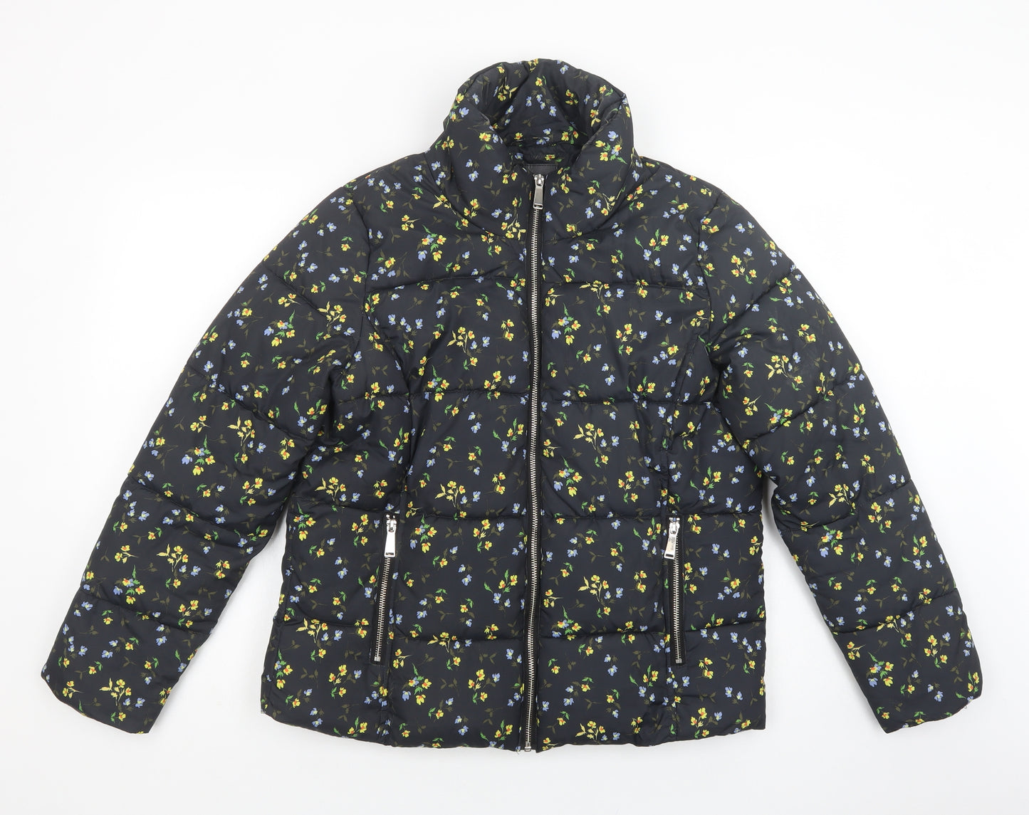 Papaya Womens Black Floral  Puffer Jacket Jacket Size 12  Zip