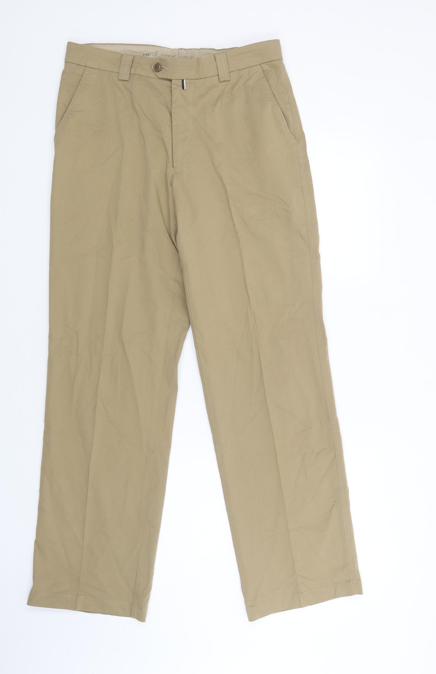 Remus Uomo Mens Beige  Cotton Chino Trousers Size 32 in L31 in Regular Button