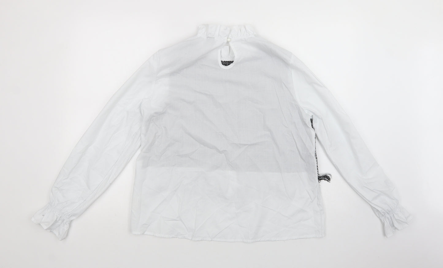 SheIn Womens White Plaid Polyester Basic Blouse Size M High Neck