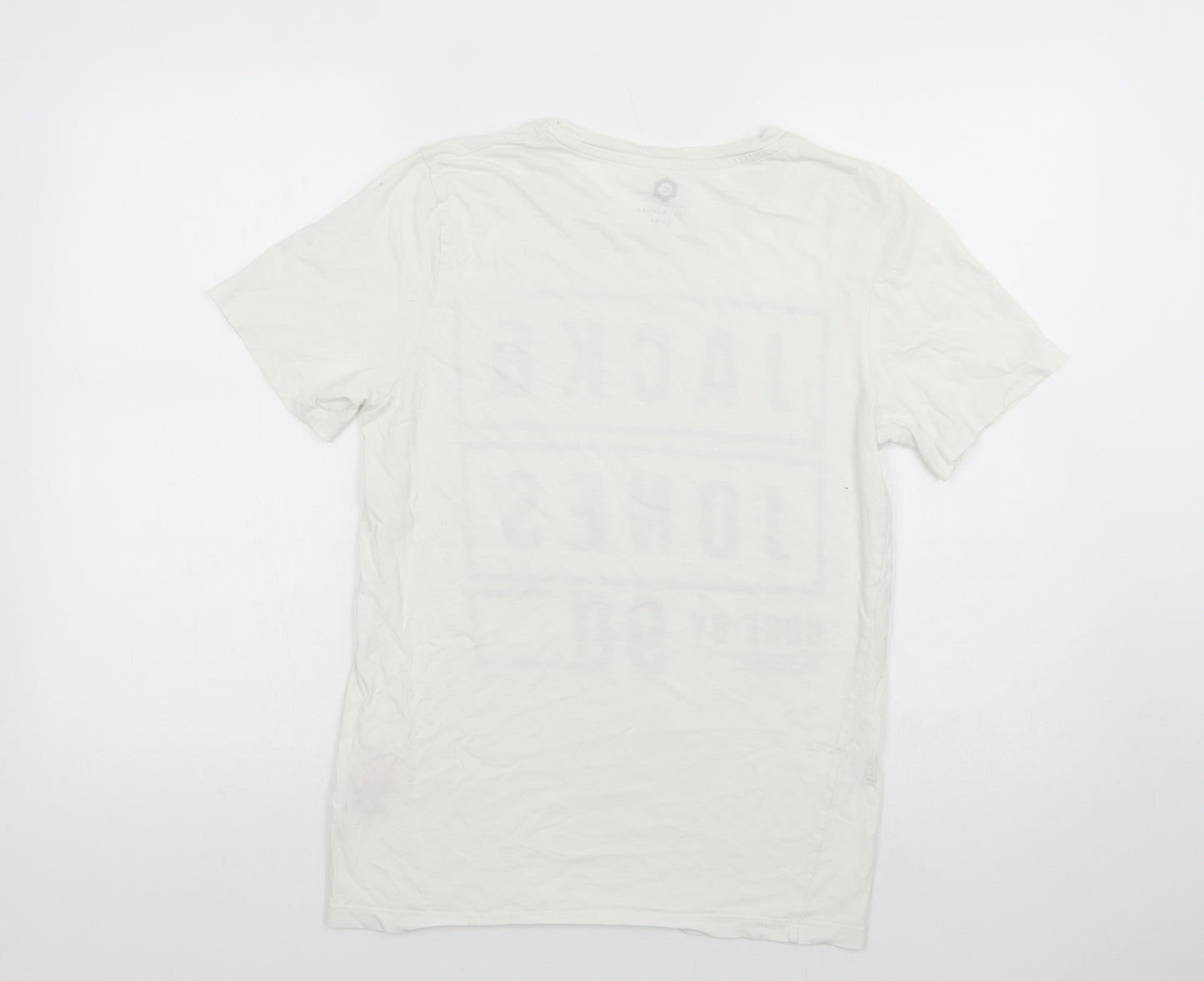 JACK & JONES Mens White  Cotton  T-Shirt Size S Crew Neck