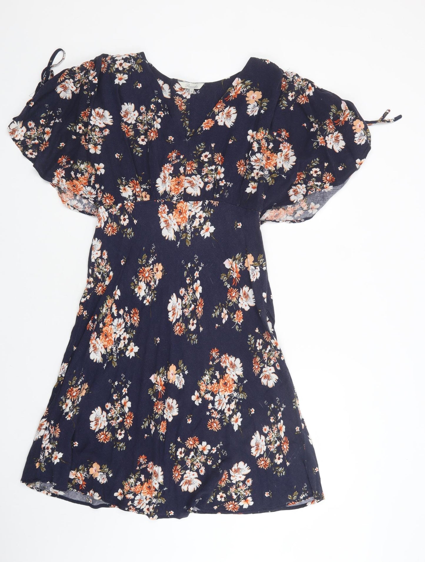 Peacocks Womens Blue Floral Viscose Fit & Flare  Size 12  V-Neck Zip