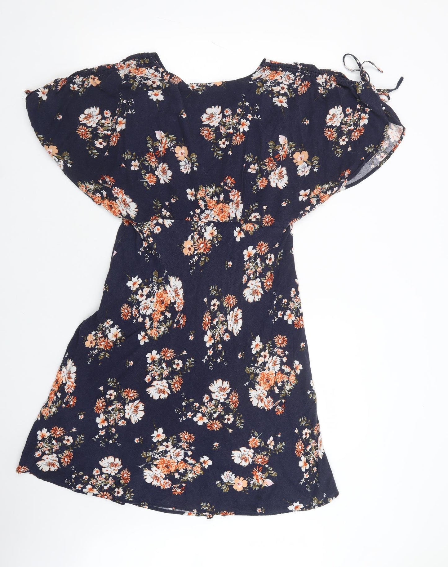 Peacocks Womens Blue Floral Viscose Fit & Flare  Size 12  V-Neck Zip