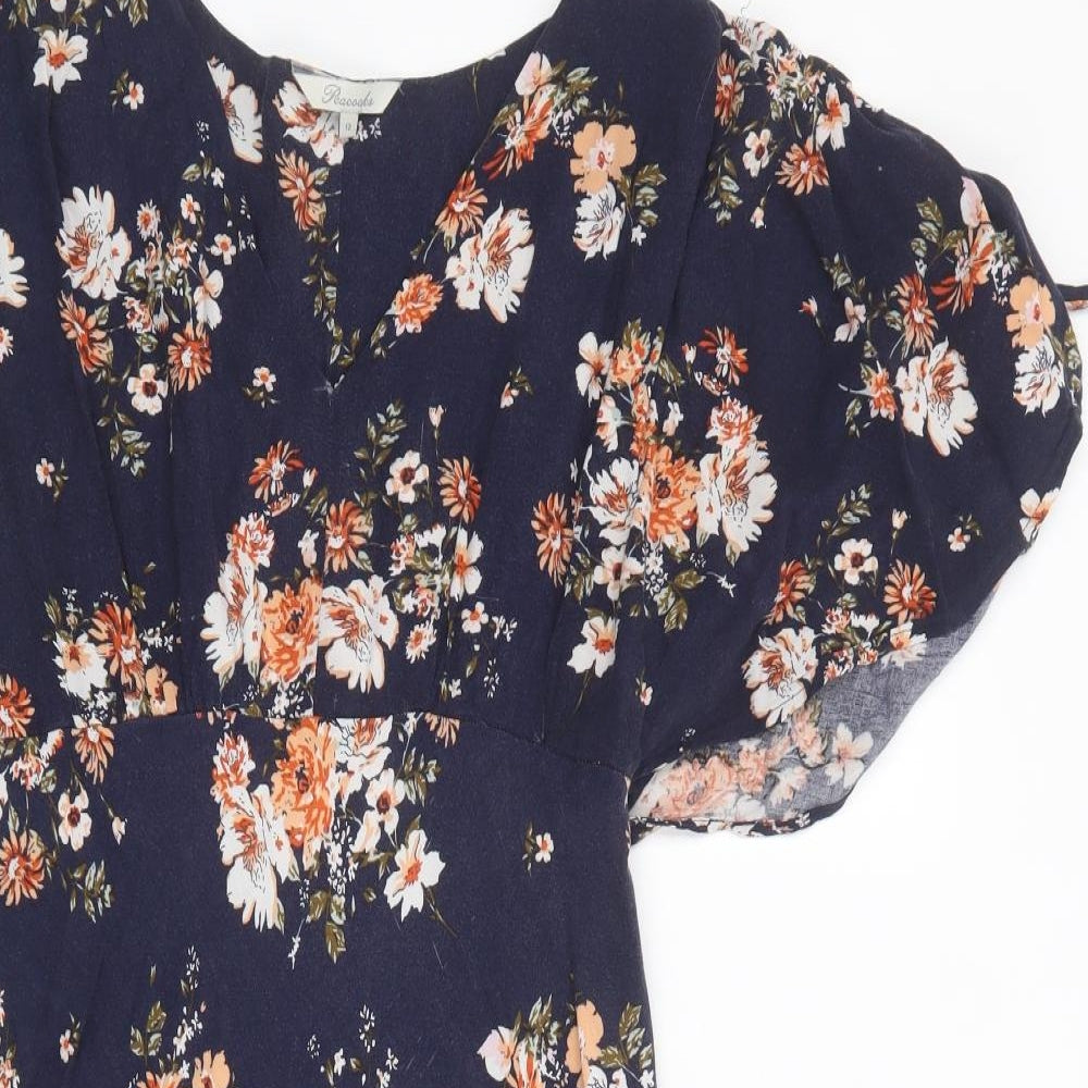 Peacocks Womens Blue Floral Viscose Fit & Flare  Size 12  V-Neck Zip