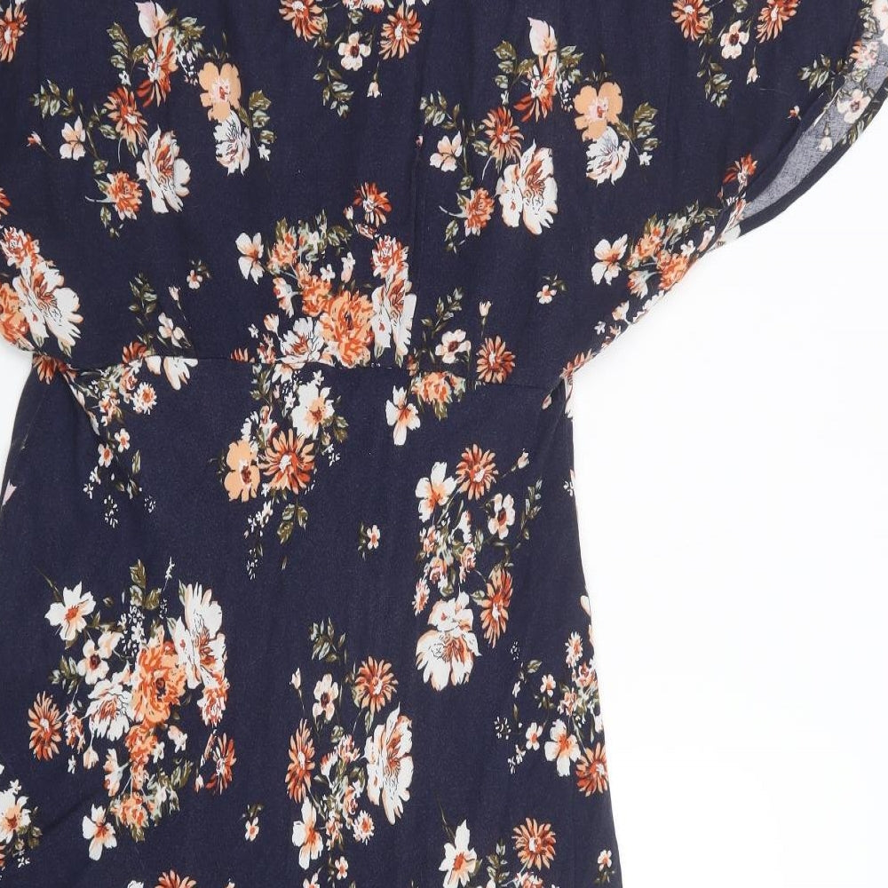 Peacocks Womens Blue Floral Viscose Fit & Flare  Size 12  V-Neck Zip