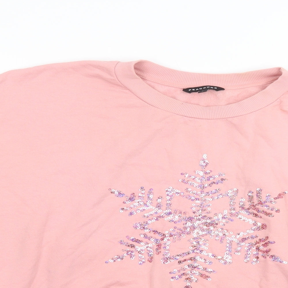 Peacocks Womens Pink  Cotton Pullover Sweatshirt Size L  Pullover - Snowflake