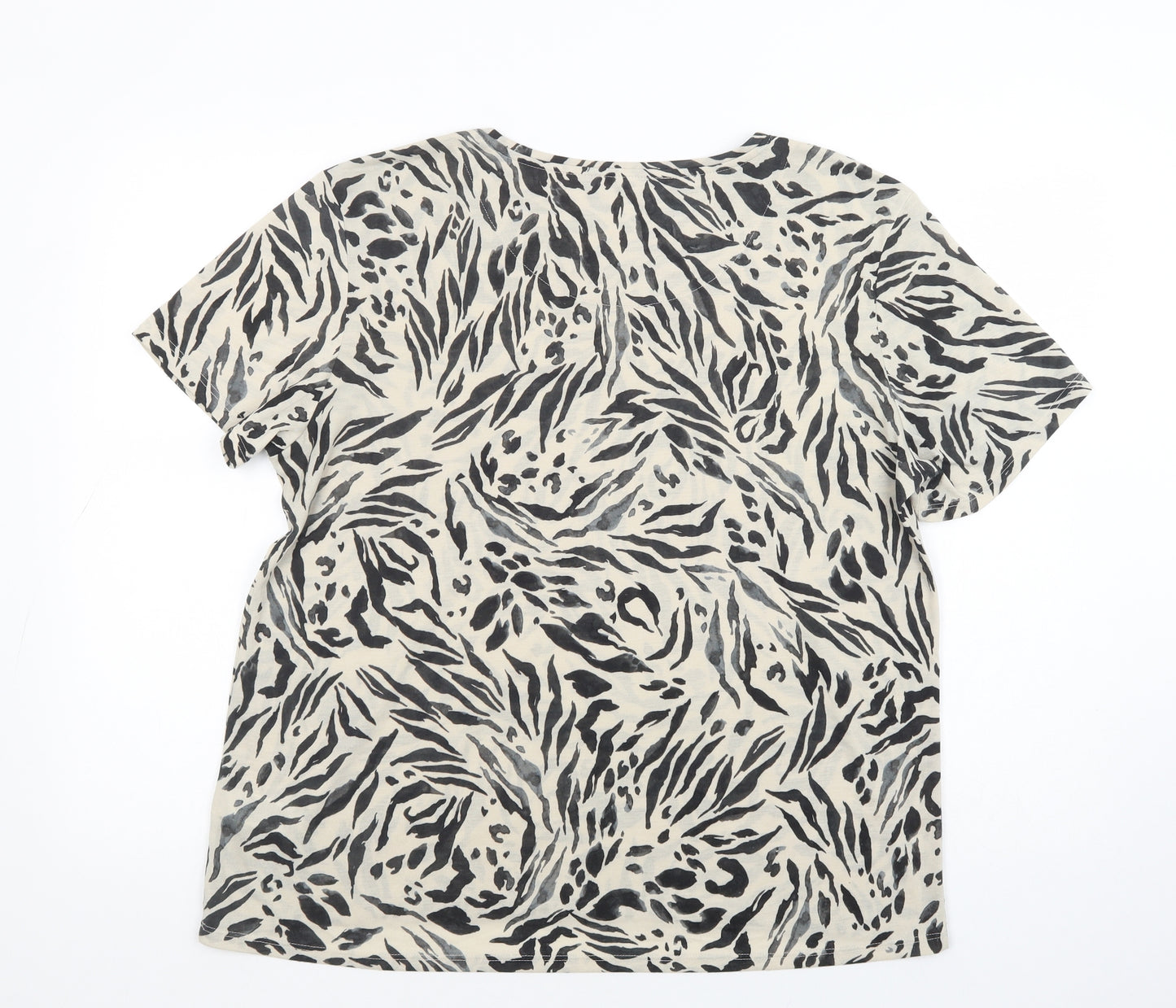Marks and Spencer Womens Beige Animal Print Polyester Basic T-Shirt Size 16 Crew Neck