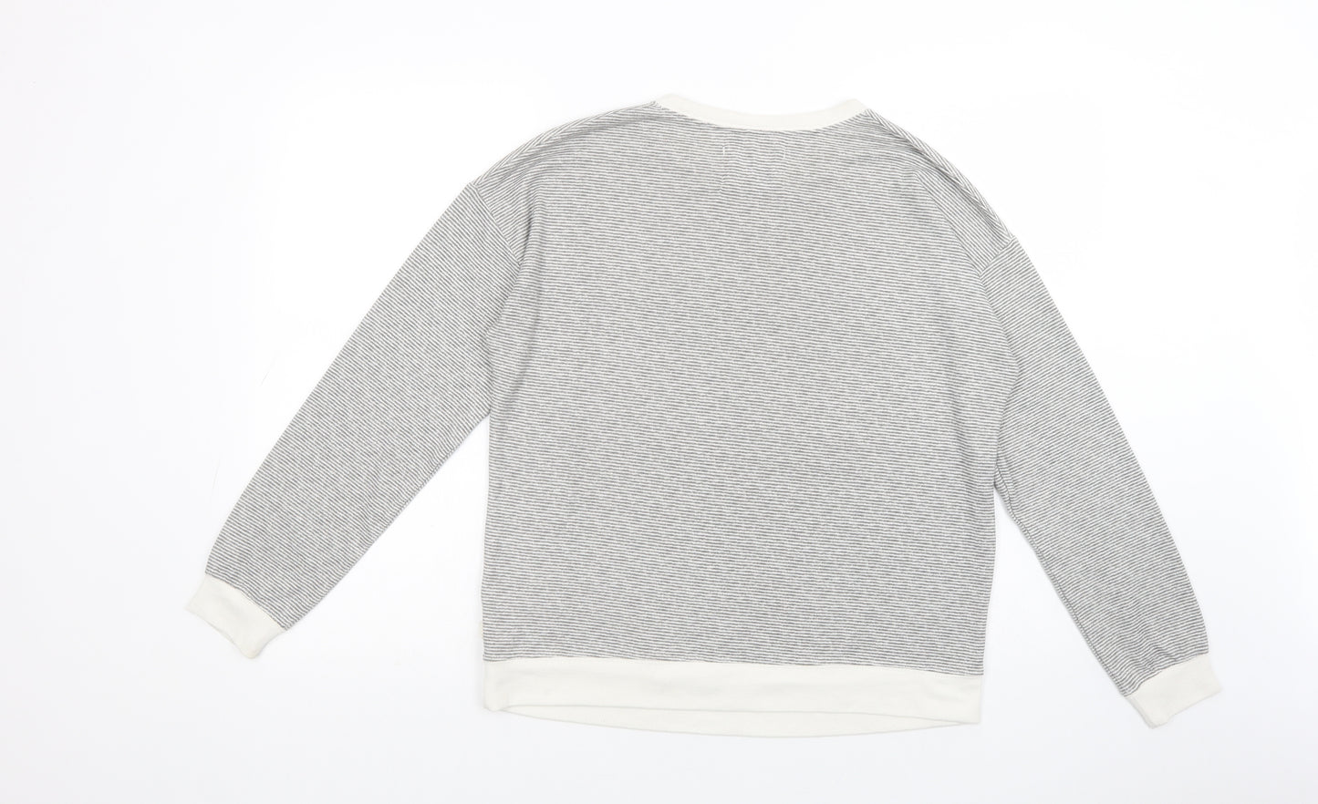 George Womens Grey Striped Polyester Basic T-Shirt Size 8 Crew Neck