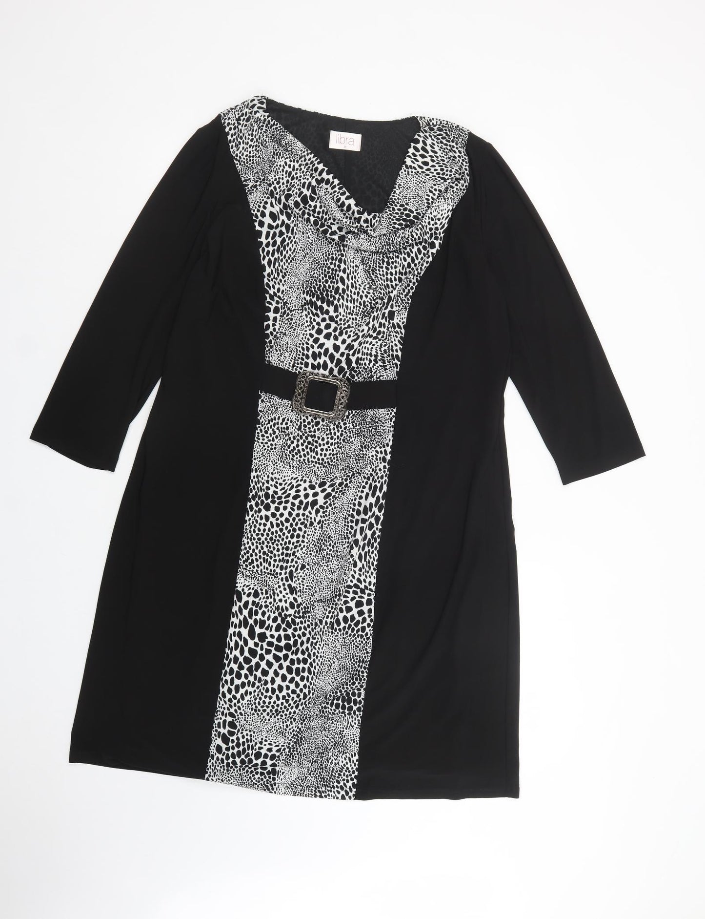 Libra Womens Black Animal Print Polyester Shift  Size 18  Cowl Neck Pullover