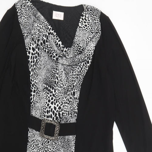 Libra Womens Black Animal Print Polyester Shift  Size 18  Cowl Neck Pullover