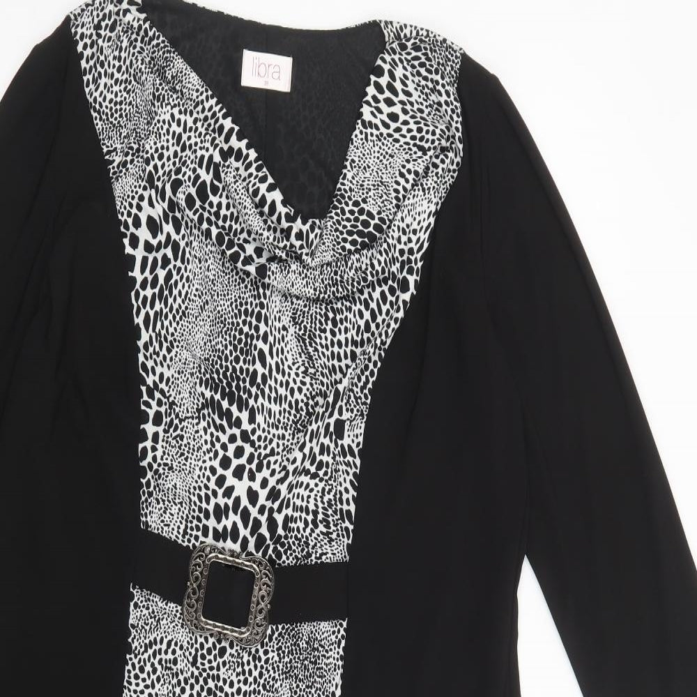 Libra Womens Black Animal Print Polyester Shift  Size 18  Cowl Neck Pullover