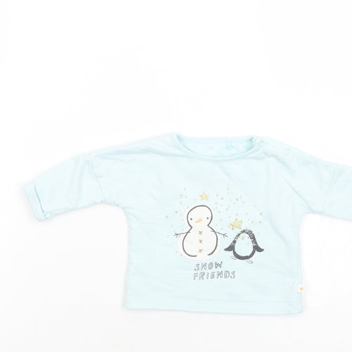 NEXT Baby Blue  Cotton Basic Blouse Size Newborn Crew Neck Snap - Snowman