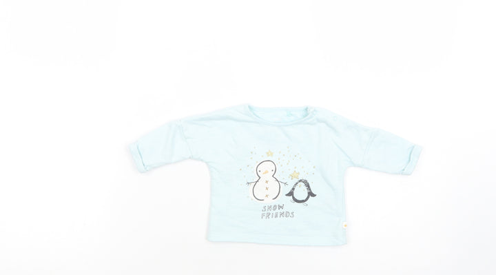 NEXT Baby Blue Cotton Basic Blouse Size Newborn Crew Neck Snap - Snowman