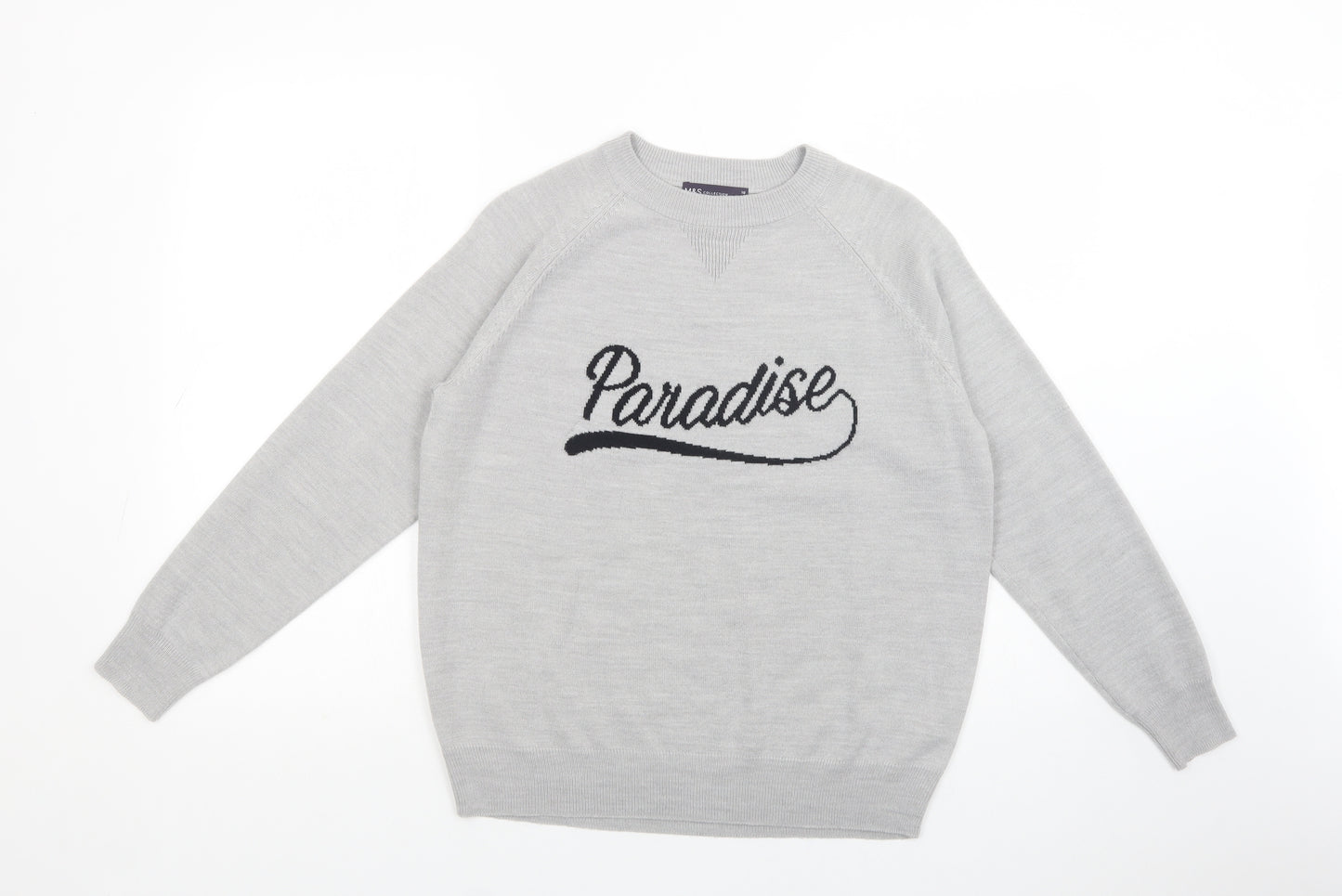 Marks and Spencer Womens Grey Crew Neck  Acrylic Pullover Jumper Size 10   - Paradise