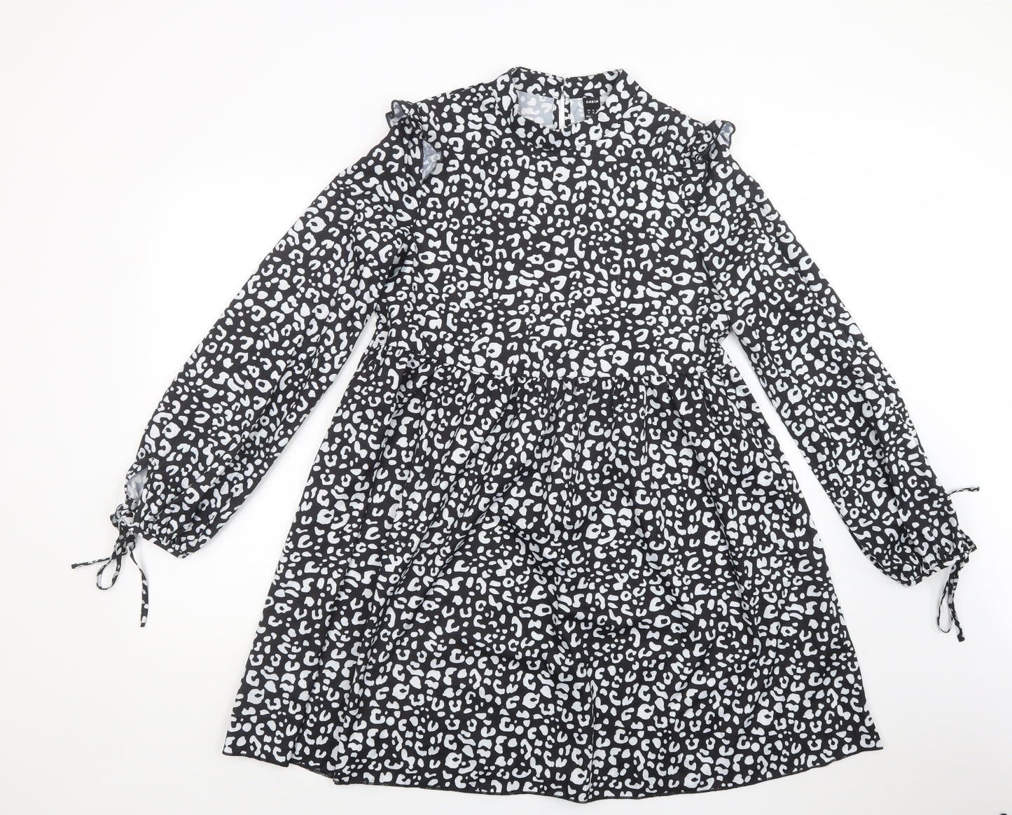 SheIn Womens Black Animal Print Polyester Fit & Flare  Size M  Crew Neck Button