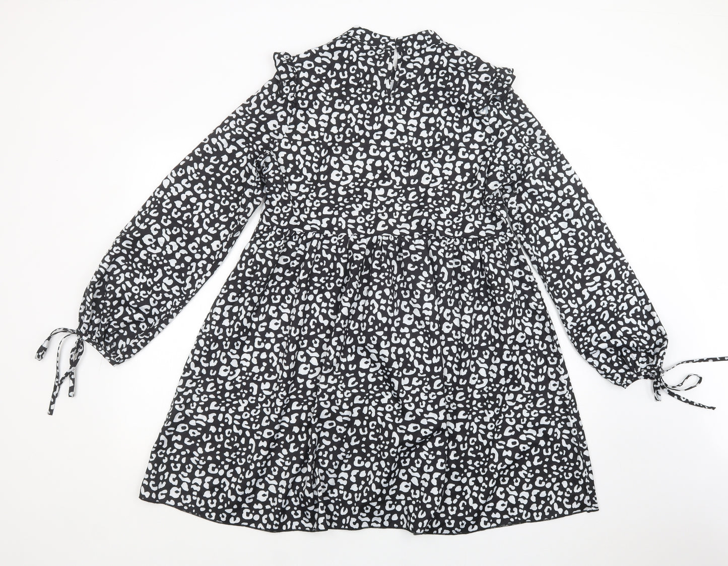 SheIn Womens Black Animal Print Polyester Fit & Flare  Size M  Crew Neck Button