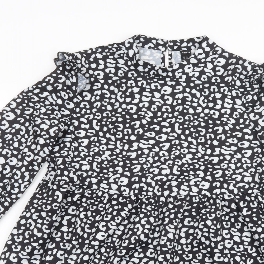 SheIn Womens Black Animal Print Polyester Fit & Flare  Size M  Crew Neck Button