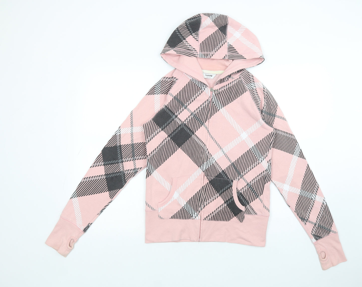 Tammy Girls Pink Plaid Cotton Full Zip Hoodie Size 14-15 Years  Zip