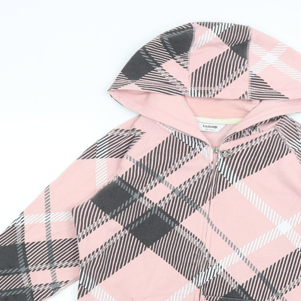 Tammy Girls Pink Plaid Cotton Full Zip Hoodie Size 14-15 Years  Zip