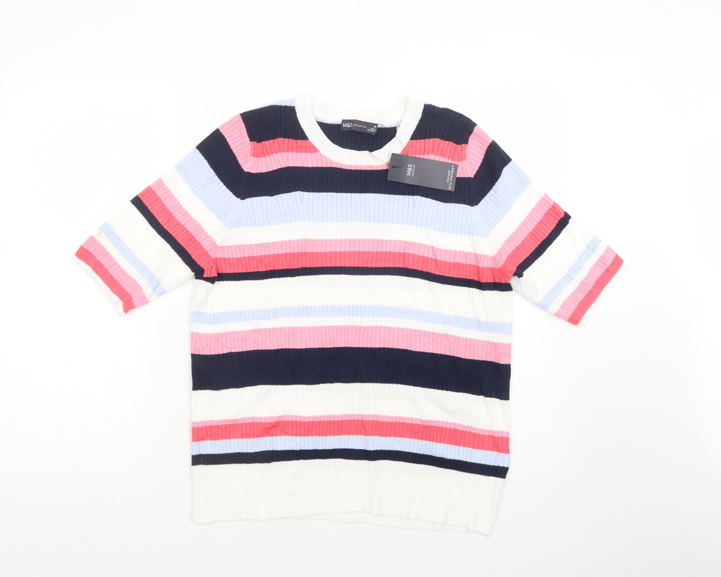 Marks and Spencer Womens Multicoloured Crew Neck Striped Viscose Pullover Jumper Size 20