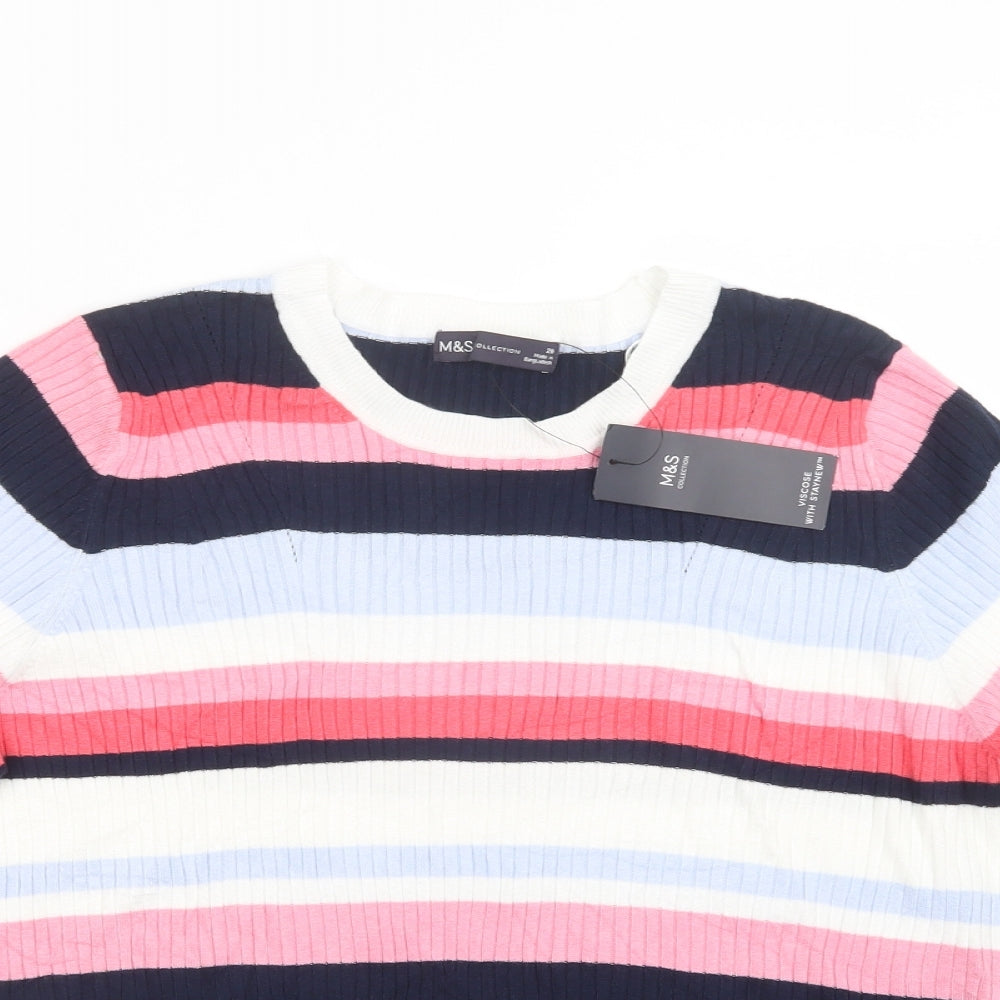 Marks and Spencer Womens Multicoloured Crew Neck Striped Viscose Pullover Jumper Size 20