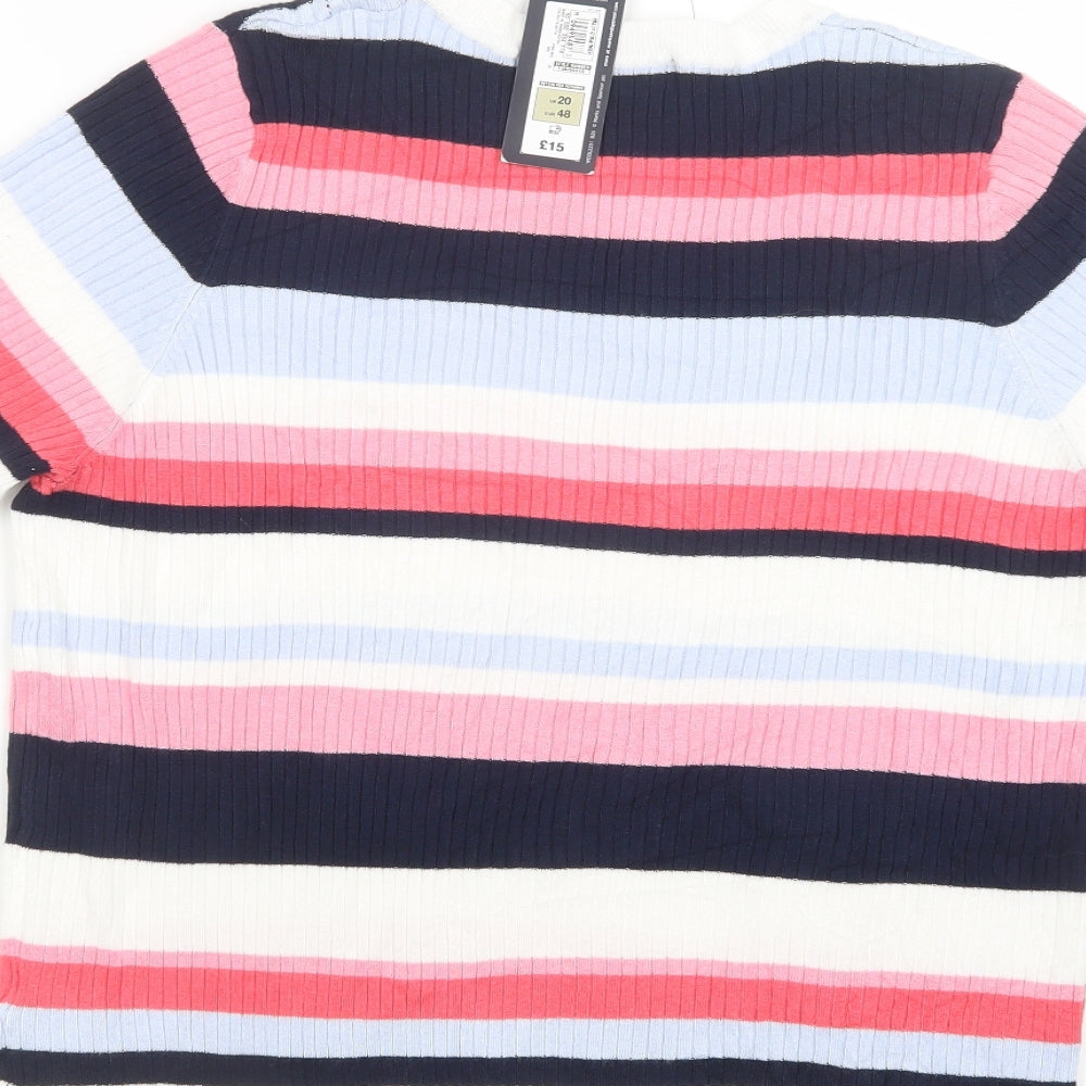 Marks and Spencer Womens Multicoloured Crew Neck Striped Viscose Pullover Jumper Size 20