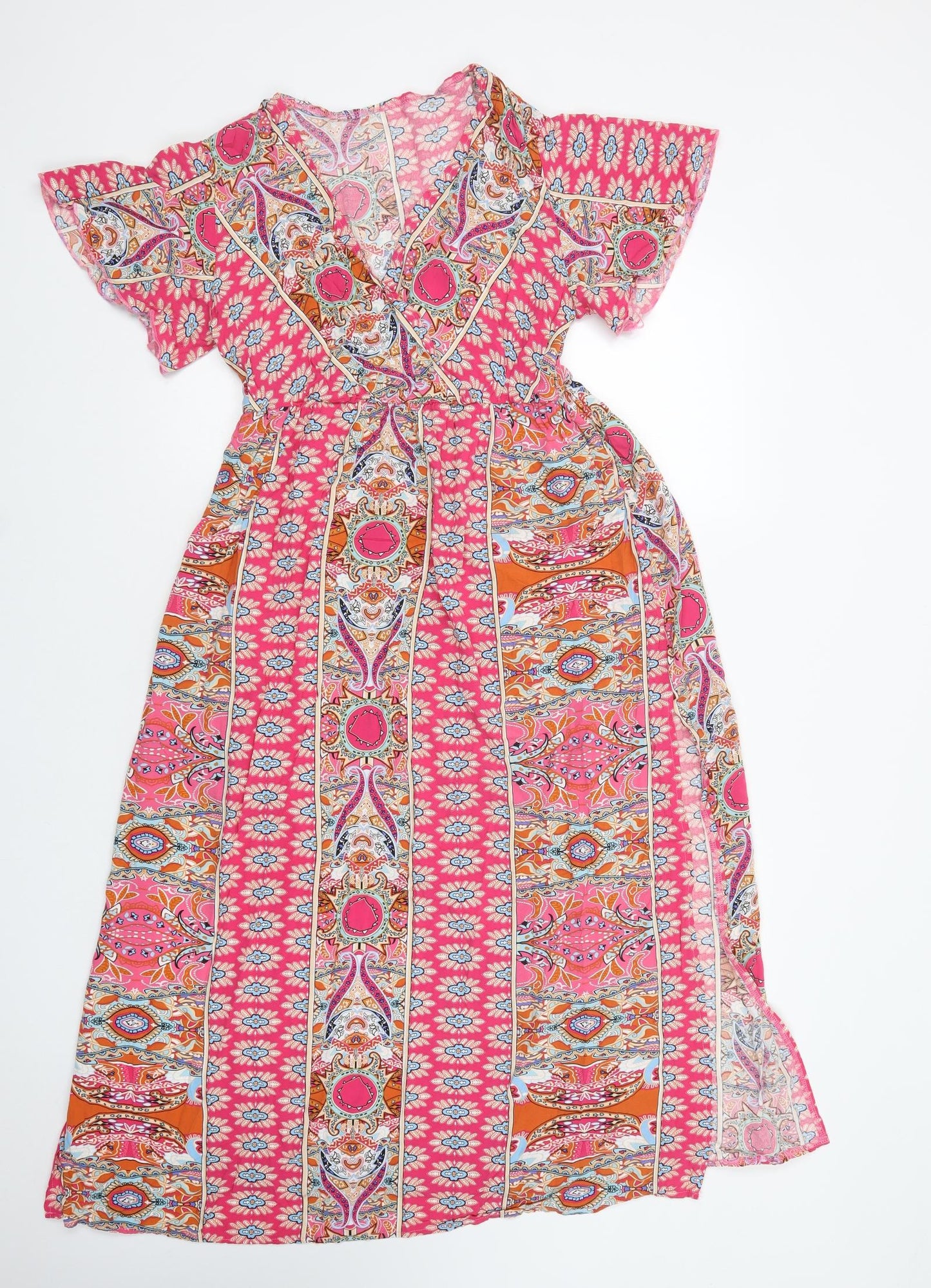 SheIn Womens Pink Paisley Viscose Maxi  Size M  V-Neck Pullover