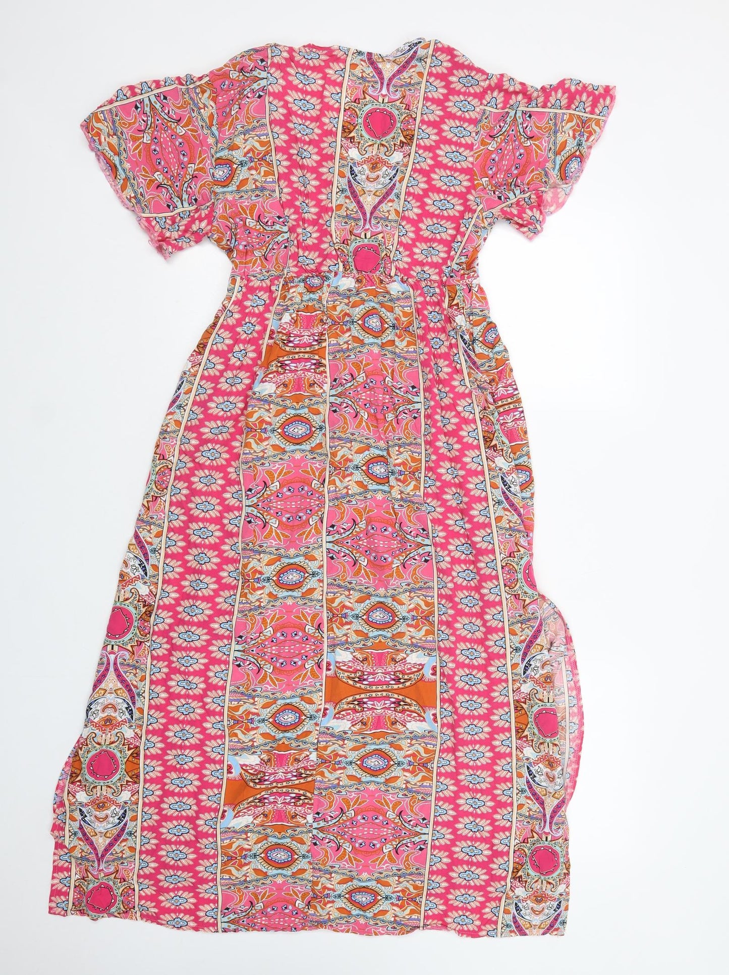 SheIn Womens Pink Paisley Viscose Maxi  Size M  V-Neck Pullover