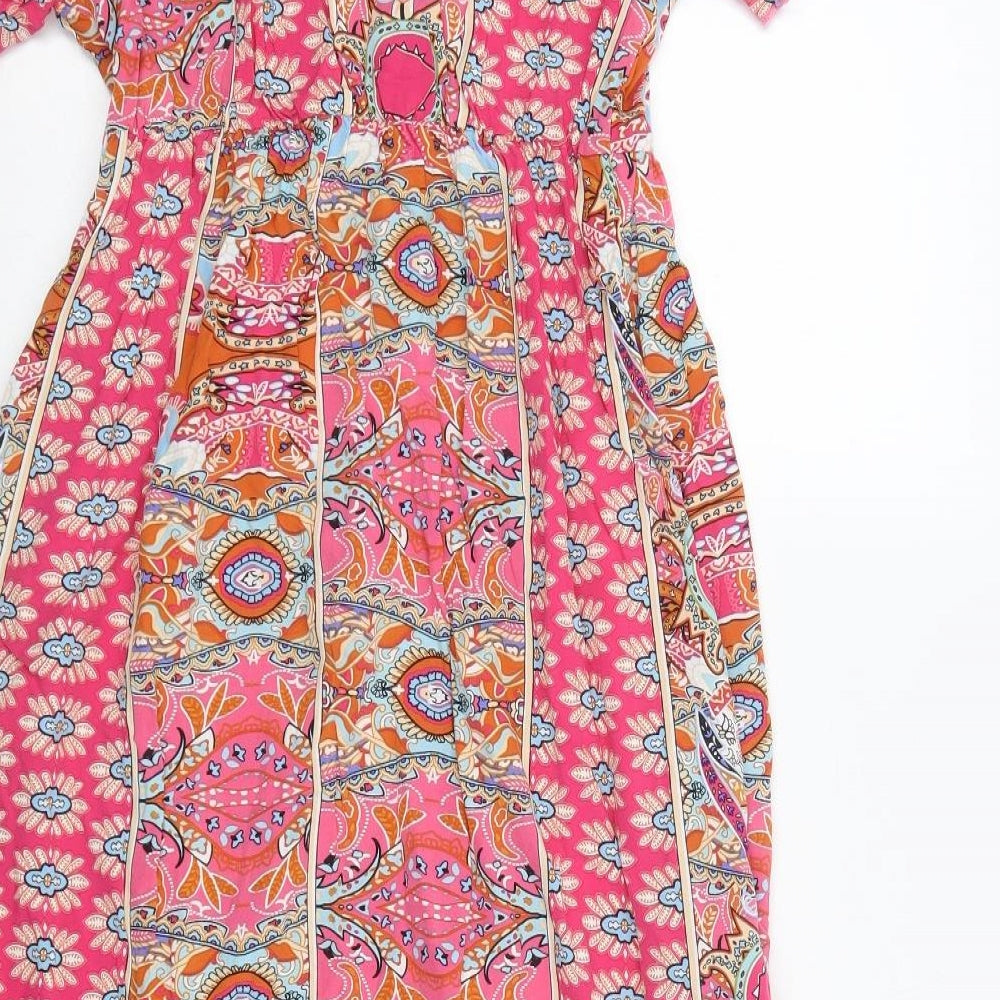 SheIn Womens Pink Paisley Viscose Maxi  Size M  V-Neck Pullover