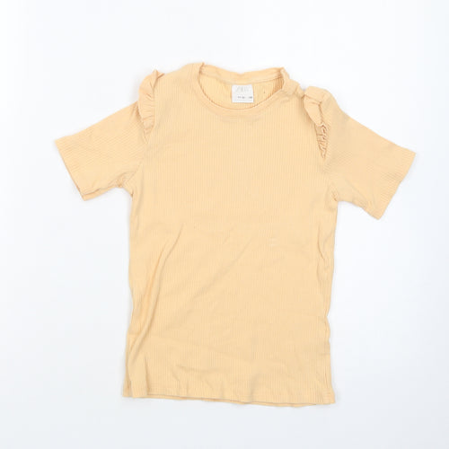 Zara Girls Yellow  Cotton Pullover T-Shirt Size 11-12 Years Crew Neck Pullover