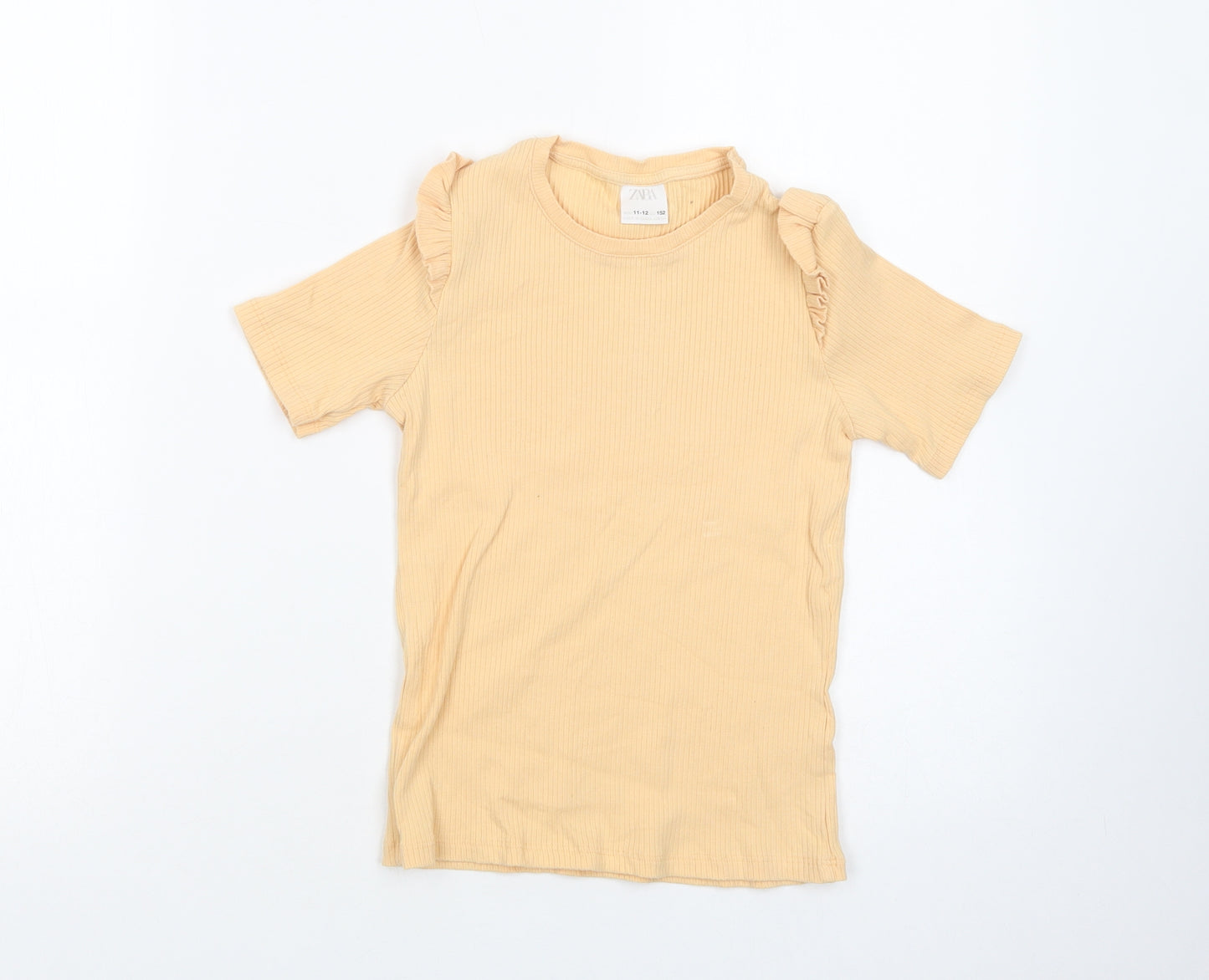 Zara Girls Yellow  Cotton Pullover T-Shirt Size 11-12 Years Crew Neck Pullover