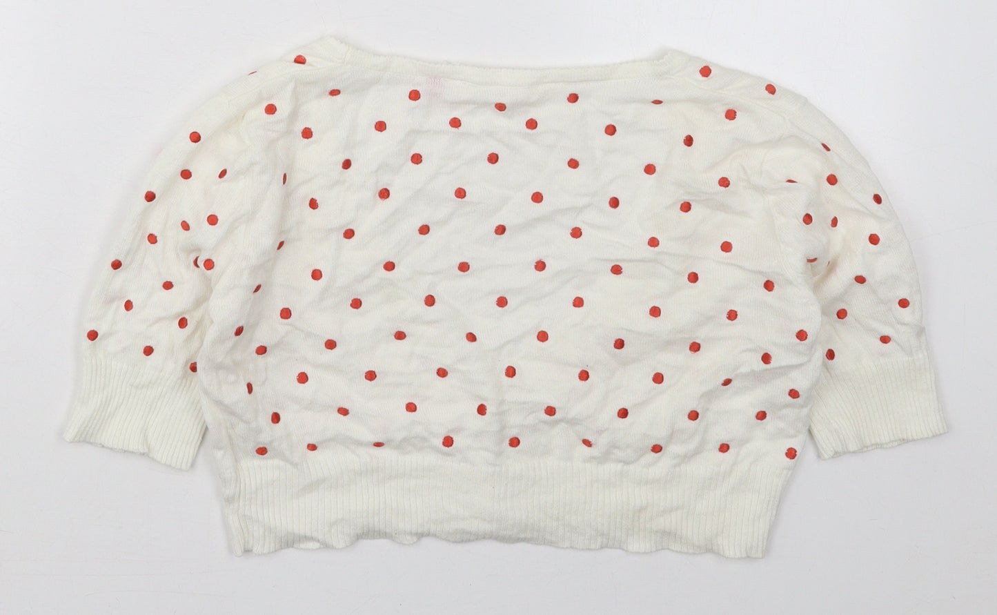 New Look Girls White V-Neck Polka Dot Cotton Cardigan Jumper Size 12-13 Years  Button - Cropped
